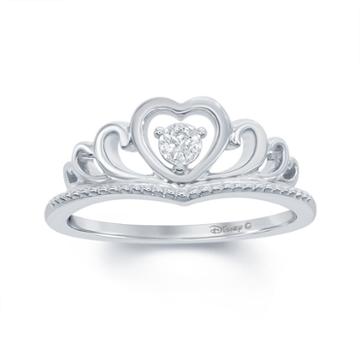 Enchanted Disney Fine Jewelry Diamond Accent Sterling Silver Disney Princess Crown With Heart Ring
