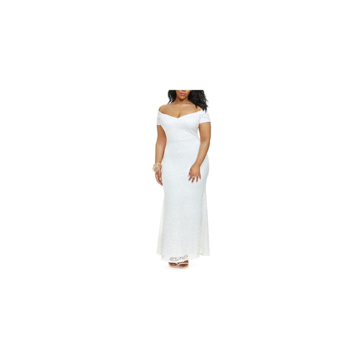 Fashion To Figure Charlize Off Shoulder Lace Evening Gown-plus