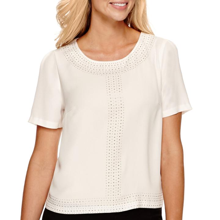 Worthington Short-sleeve Beaded Blouse - Tall