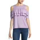 A.n.a Double Ruffle Cold Shoulder Top