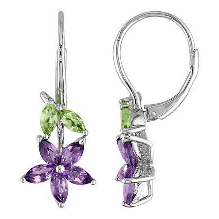 Sterling Silver Peridot & Amethyst Flower Earrings