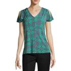 Liz Claiborne Flutter Sleeve V Neck Knit Blouse