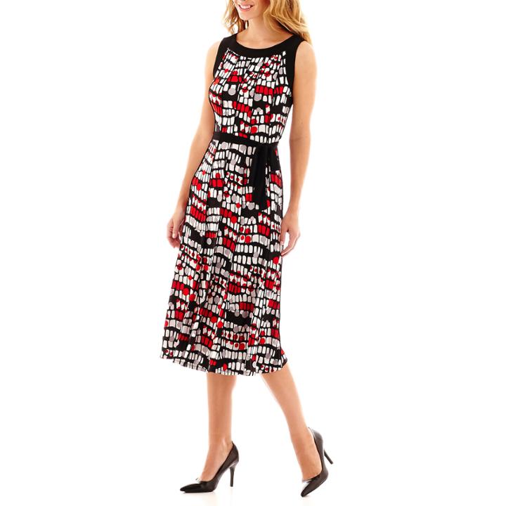 Perceptions Sleeveless Print Dress With Tie Belt