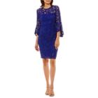 Blu Sage 3/4 Bell Sleeve Sequin Lace Sheath Dress-petites