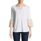 St. John's Bay 3/4 Bell Sleeve Eyelet Blouse