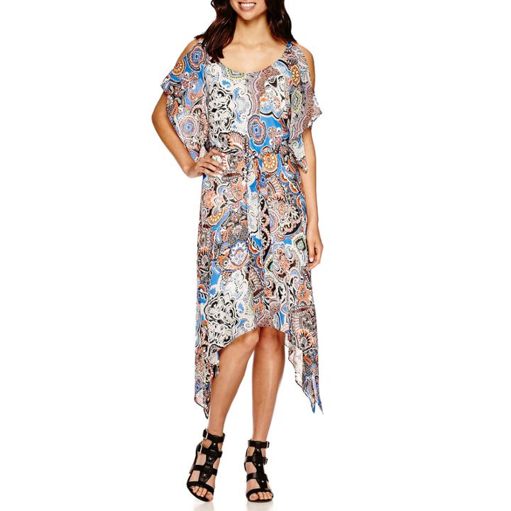 Robbie Bee Cold Shoulder Paisley Print Maxi Dress