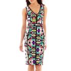 Nicole By Nicole Miller Sleeveless V-neck Print Sheath Dress