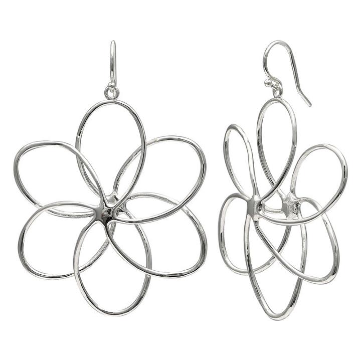 Silver Reflections Silver Plated Flower Pure Silver Over Brass Flower Drop Earrings