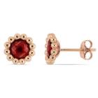 Genuine Red Garnet 10k Rose Gold 9.3mm Flower Stud Earrings