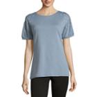 Como Blu Puff Sleeve Pearl Embellished T-shirt-womens