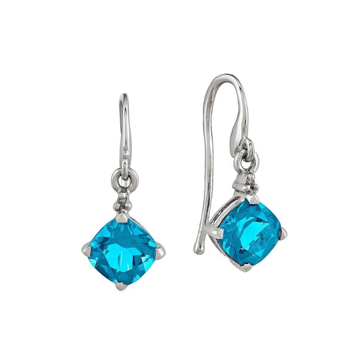 14k White Gold Blue Topaz & Diamond Dangle Earrings