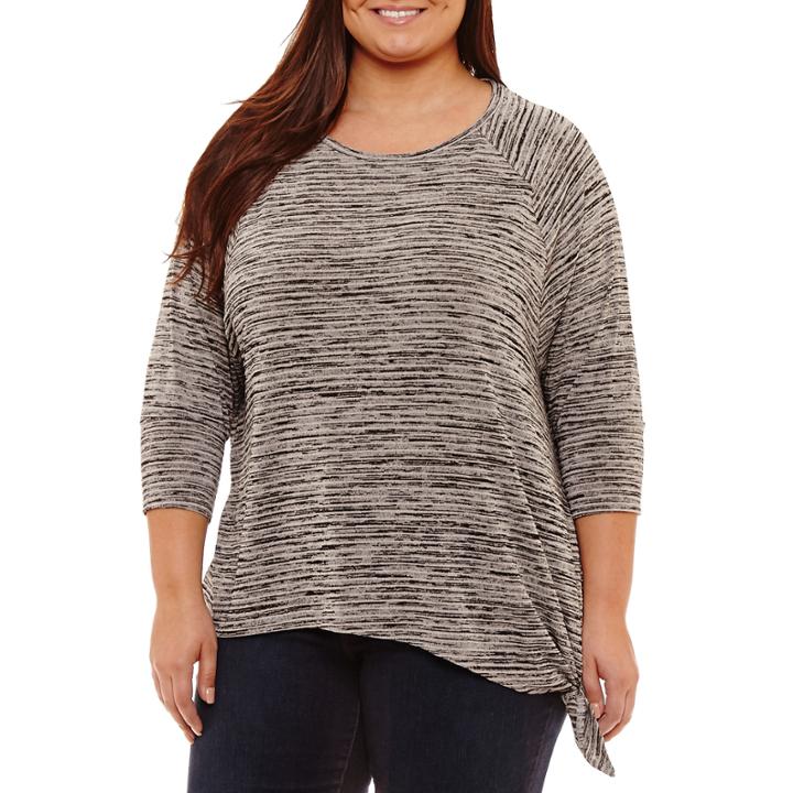 A.n.a 3/4 Sleeve Tie Side T-shirt-womens Plus