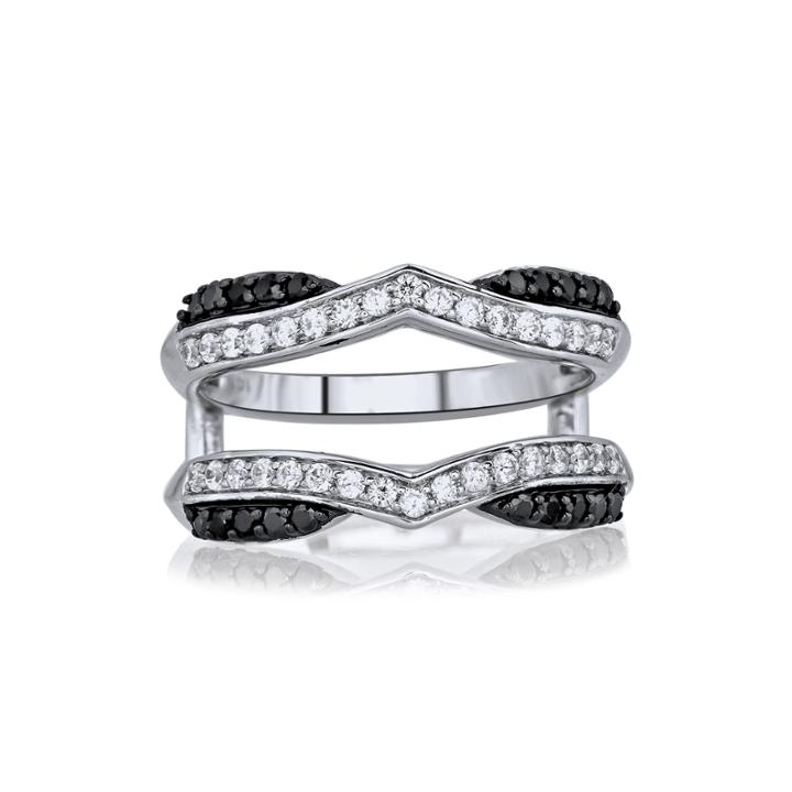 5/8 Ct. T.w. White & Color-enhanced Black Diamond Chevron Ring Wrap