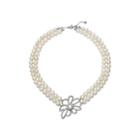 Cultured Freshwater Pearl And Crystal Two-row Floral Necklace