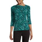 Liz Claiborne 3/4-sleeve Print Knit Blouse - Petite