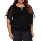 Alyx Short Sleeve Tie Neck Banded Bottom Woven Blouse-plus