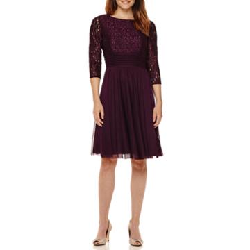 La Nouvelle Renaissance 3/4-sleeve Lace-bodice Fit-and-flare Dress