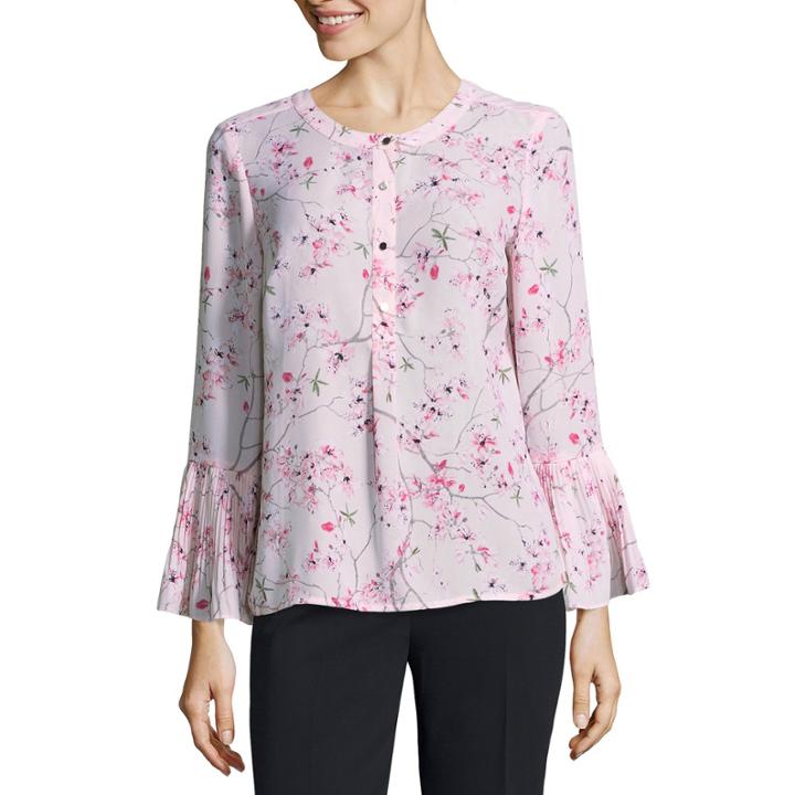 Liz Claiborne Pleated Sleeve Floral Blouse