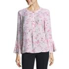 Liz Claiborne Pleated Sleeve Floral Blouse