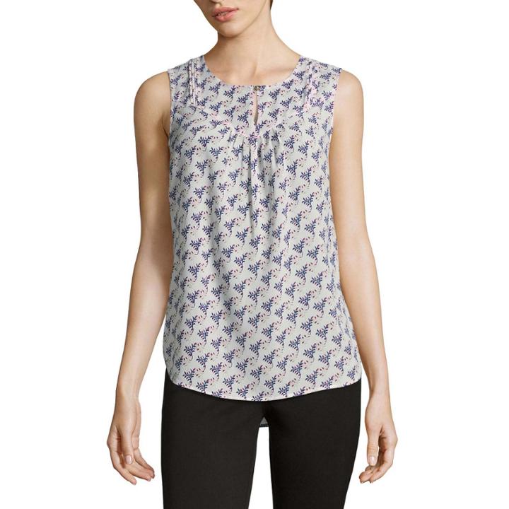 Liz Claiborne Sleeveless Keyhole Neck Woven Blouse