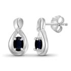 Diamond Accent Genuine Blue Sapphire 11.6mm Stud Earrings