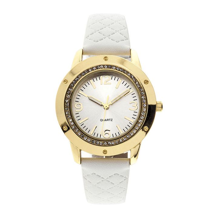 Womens Crystal-accent Quilted Strap Watch