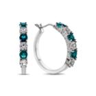 Lab-created Emerald & Lab-created White Sapphire Sterling Silver Hoop Earrings