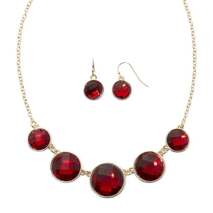 Liz Claiborne Red Crystal Collar Necklace And Drop Earring Set