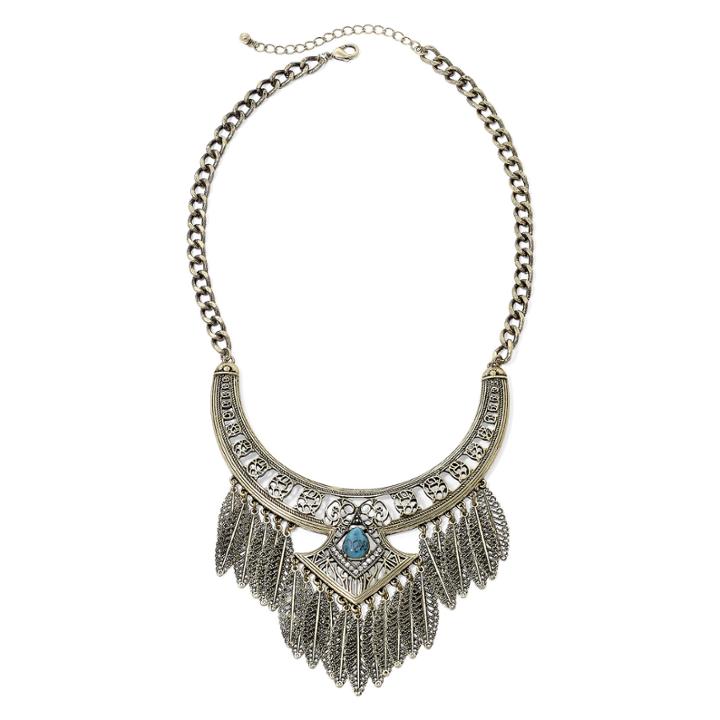 Mixit&trade; Antiqued Gold-tone Leaf Fringe Bohemian Necklace