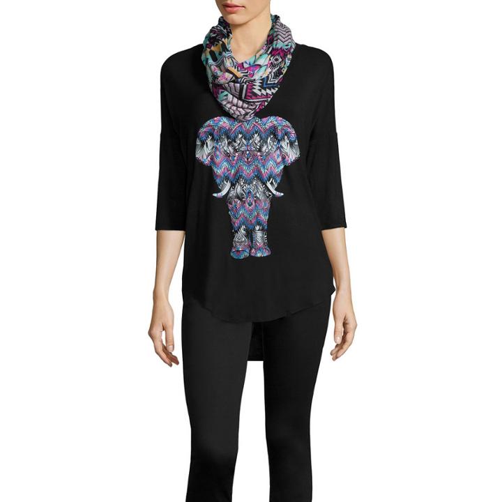 3/4-sleeve Screen-printed Tee With Scarf - Juniors
