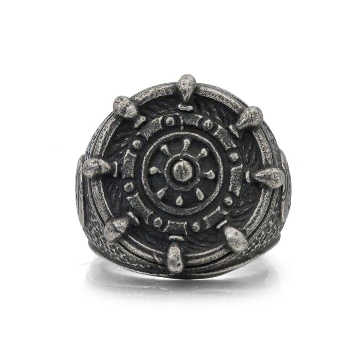 Mens Stainless Steel Ship Wheel Signet Ring