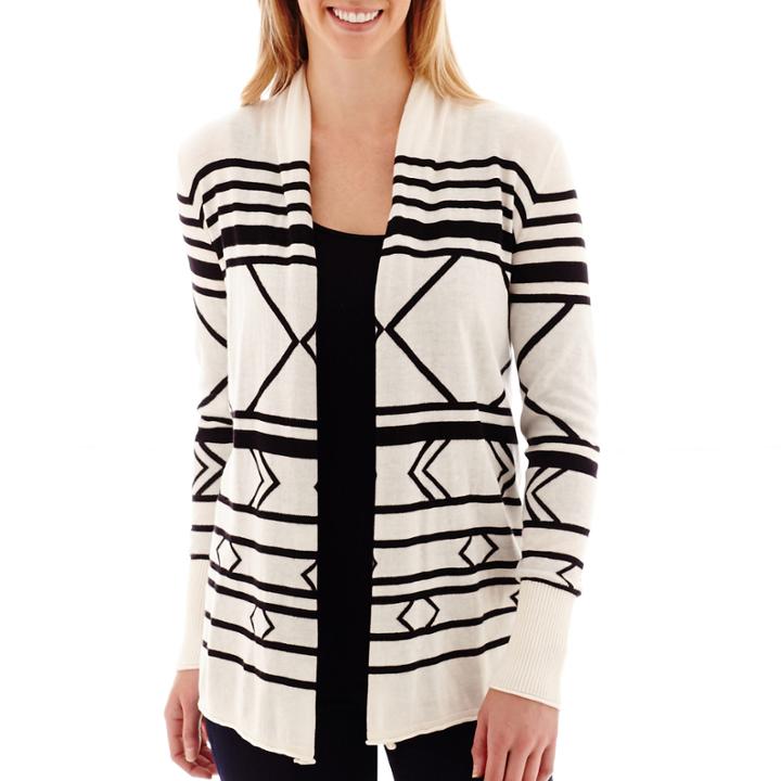 Stylus&trade; Long-sleeve Intarsia Flyaway Cardigan Sweater - Tall