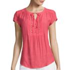 Liz Claiborne Short-sleeve Embellished Pintuck Peasant Top