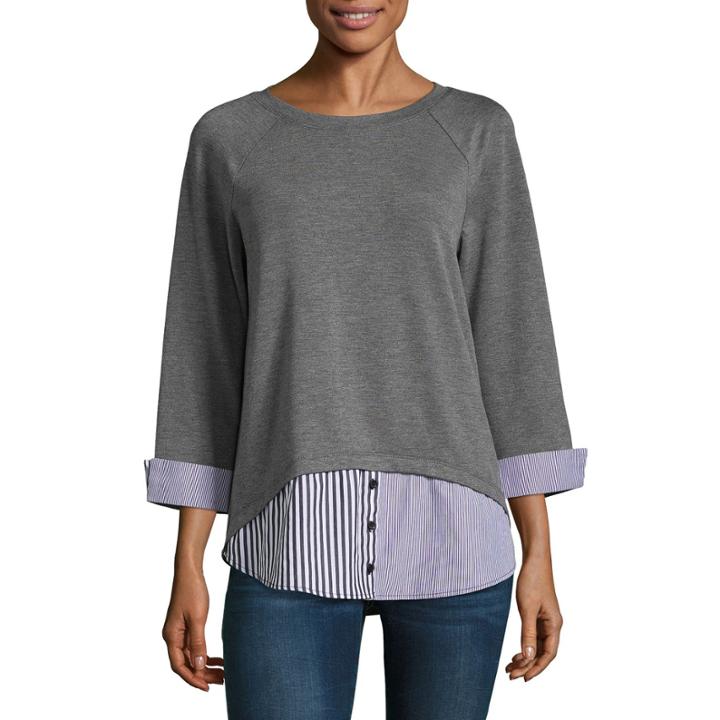 Alyx 3/4 Sleeve Round Neck Knit Stripe Blouse