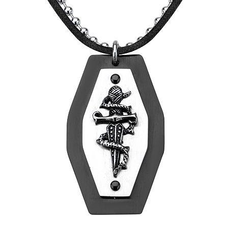 Inox Jewelry Mens Stainless Steel And Leather Sword Pendant Necklace