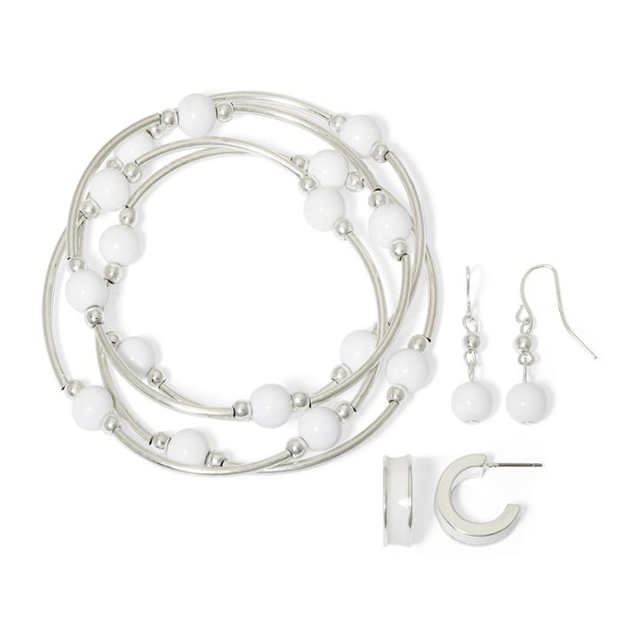Mixit&trade; White Bead Silver-tone 3-pc. Bracelet And Earrings Set