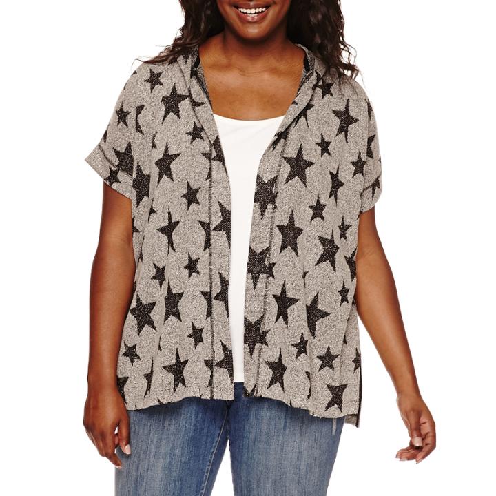 Embossed Short-sleeve Hooded Cozi - Juniors Plus