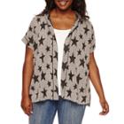 Embossed Short-sleeve Hooded Cozi - Juniors Plus