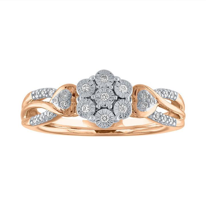 Womens 1/10 Ct. T.w. Genuine Diamond White 14k Rose Gold Over Silver Sterling Silver Cocktail Ring