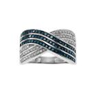 1 1/8 Ct. T.w. White & Color-enhanced Blue Diamond Sterling Silver Ring