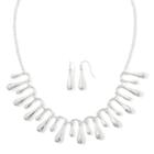 Liz Claiborne Silver-tone Fringe Collar Necklace And Earring Set