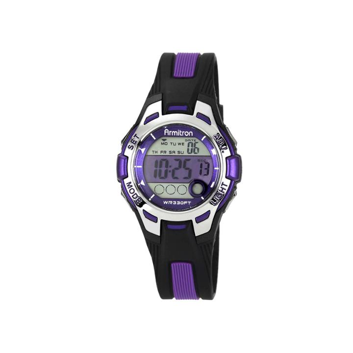 Armitron Pro-sport Womens Black/purple Resin Strap Chronograph Sport Watch 45/7030purj