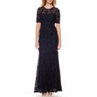 One By Eight Elbow-sleeve Glitter Lace Gown