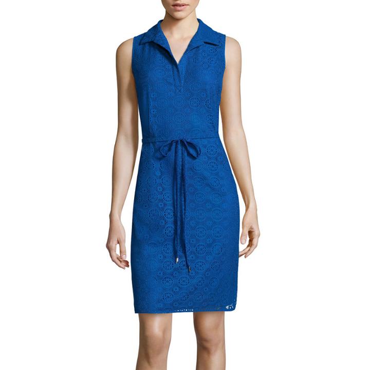 London Style Collection Sleeveless Lace Shirtdress