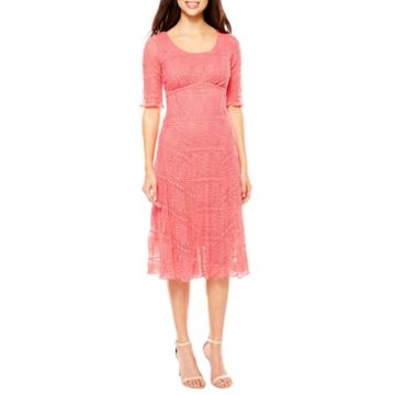 Rabbit Rabbit Rabbit Design Elbow Sleeve Lace Fit & Flare Dress