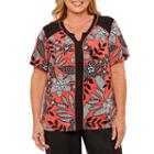 Alfred Dunner Saratoga Springs Short Sleeve Split Crew Neck T-shirt-womens Plus