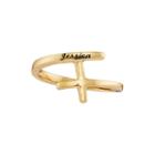 Personalized 14k Yellow Gold Sideways Cross Name Ring
