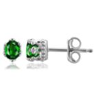 Oval Green Chrome Diopside Sterling Silver Stud Earrings