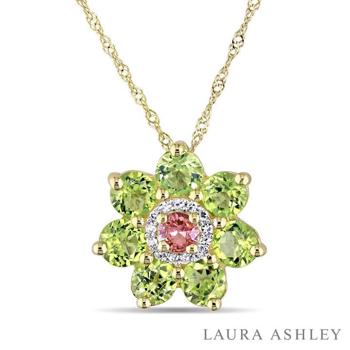 Laura Ashley Womens Genuine Green Peridot Flower Pendant Necklace