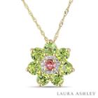 Laura Ashley Womens Genuine Green Peridot Flower Pendant Necklace